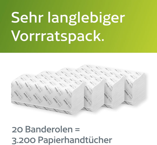 Satino – 3.200 Papierhandtücher – 2 lagig – 25 x 23 cm (gefaltet: 25 x 11,5 cm) – ZZ-Falz/V-Falz - saugstark & fusselfrei - Handtuchpapier aus Recyclingpapier - Papiertücher für PT3 & H3 – Papier