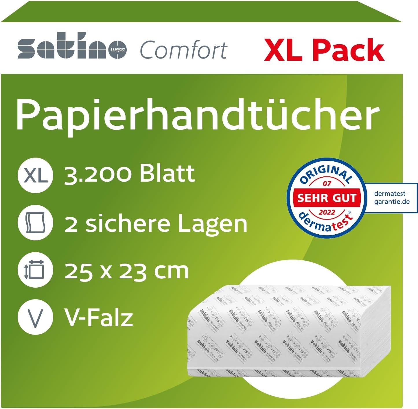 Satino – 3.200 Papierhandtücher – 2 lagig – 25 x 23 cm (gefaltet: 25 x 11,5 cm) – ZZ-Falz/V-Falz - saugstark & fusselfrei - Handtuchpapier aus Recyclingpapier - Papiertücher für PT3 & H3 – Papier