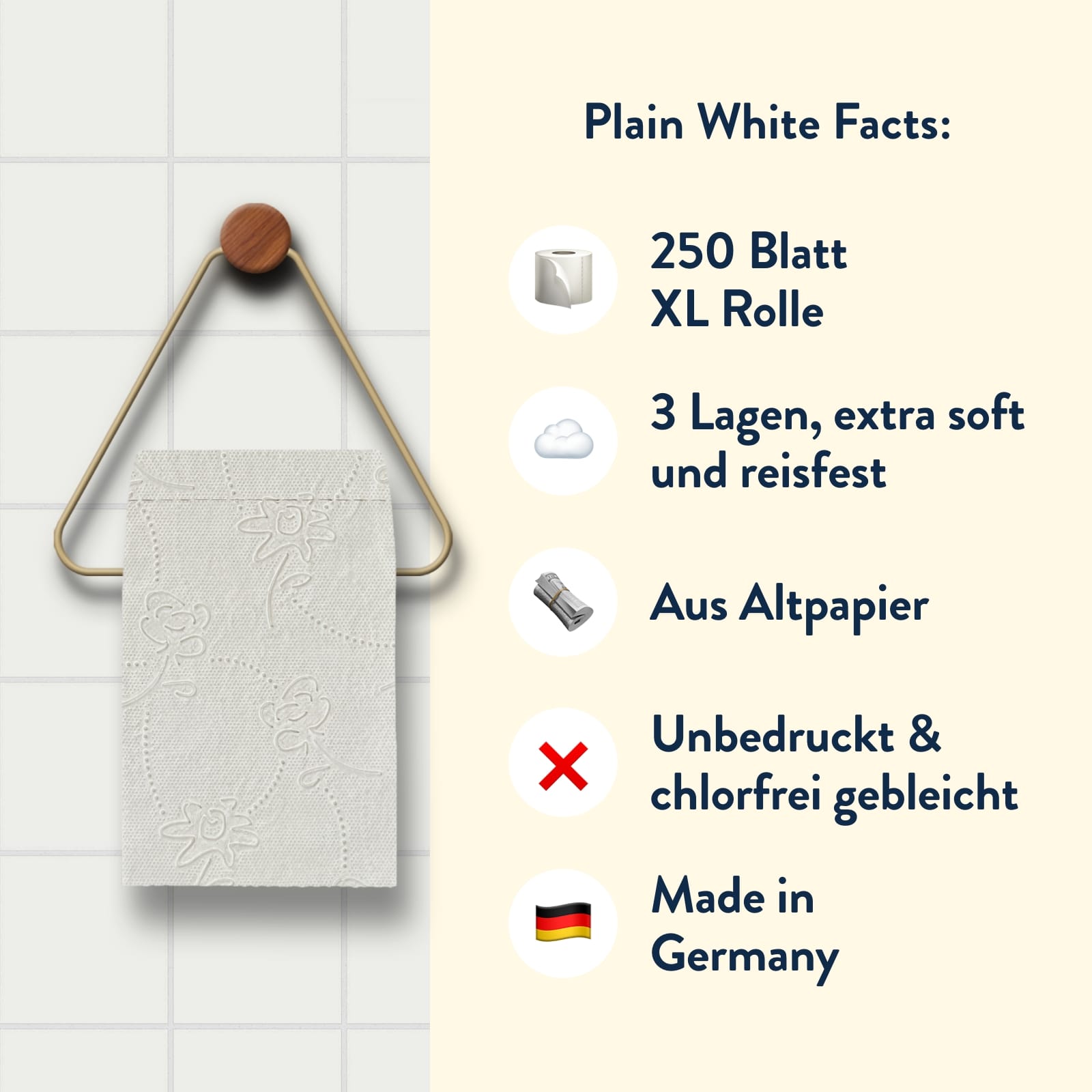 Toilettenpapier weiß - 250 Blatt 3lagig - 100% Recyclingpapier