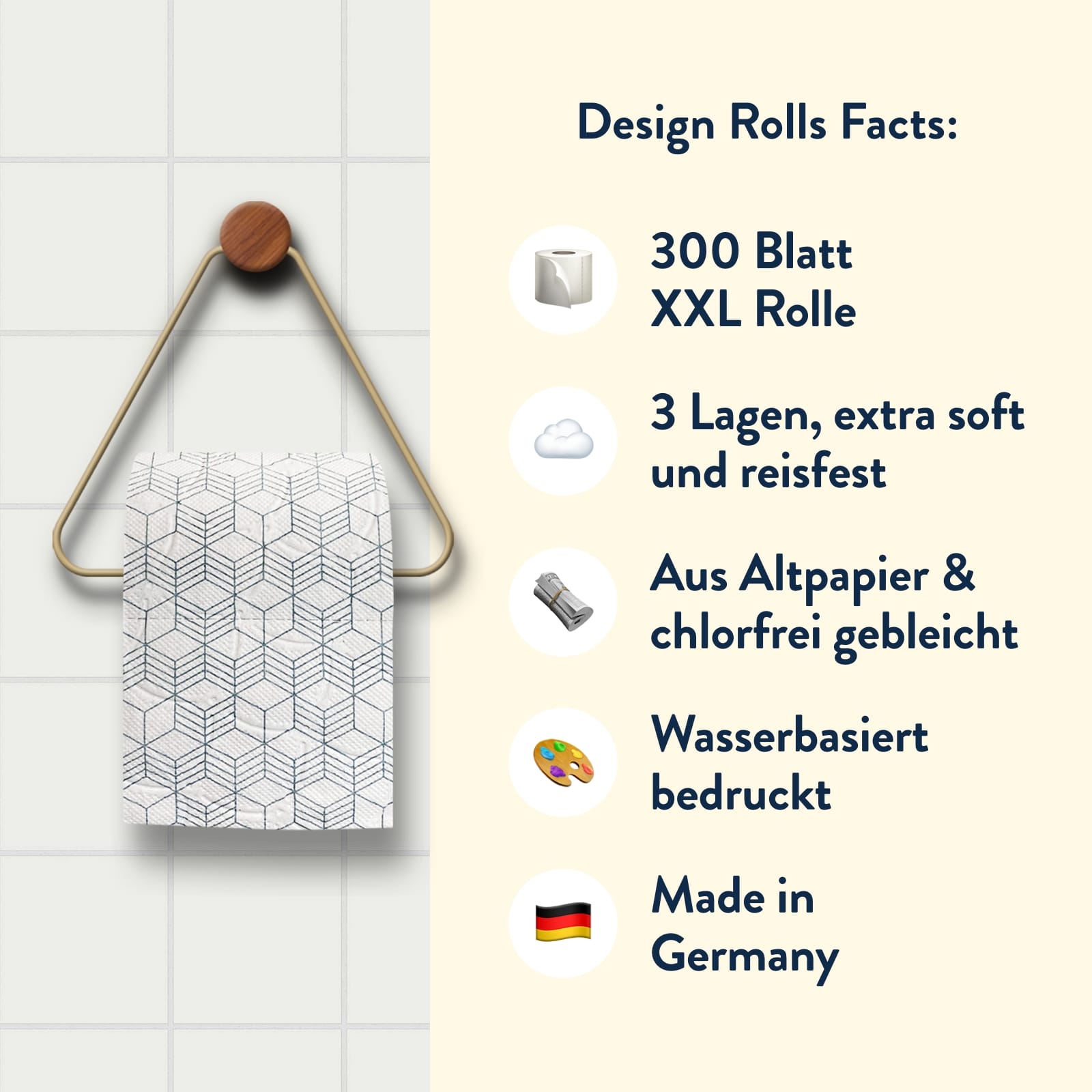 Toilettenpapier mit Muster - 300 Blatt 3lagig - 100% Recyclingpapier