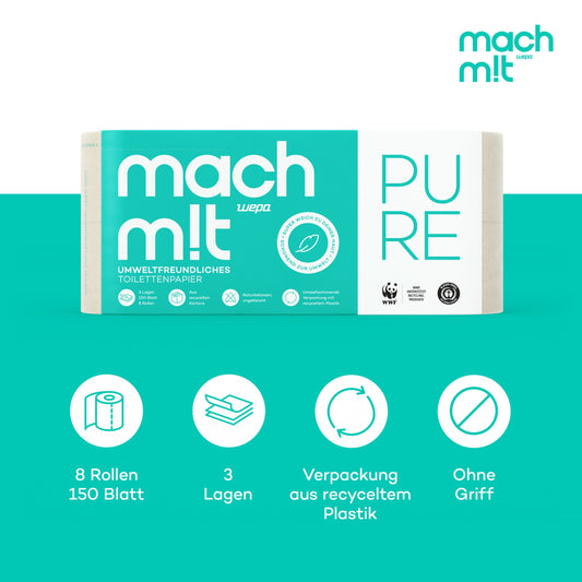 mach m!t PURE Toilettenpapier 3-lagig aus recyceltem Karton