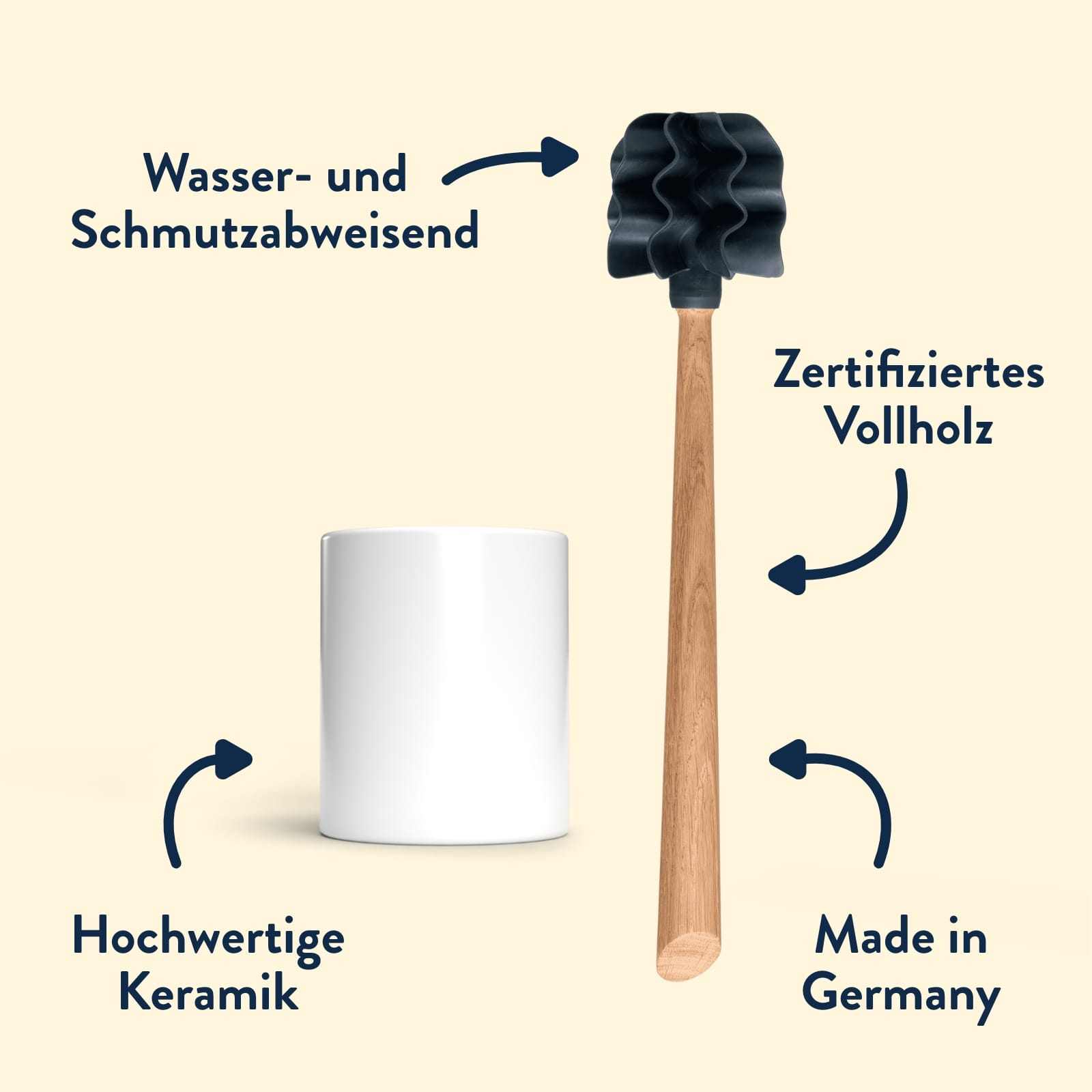 Set aus Holzgriff, Wechselkopf und Topf