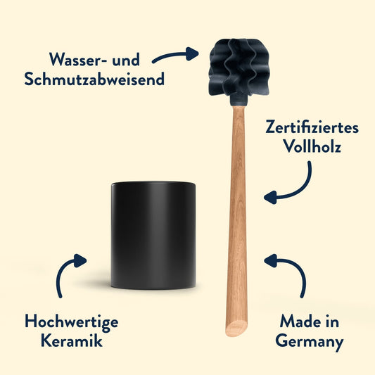 Set aus Holzgriff, Wechselkopf und Topf