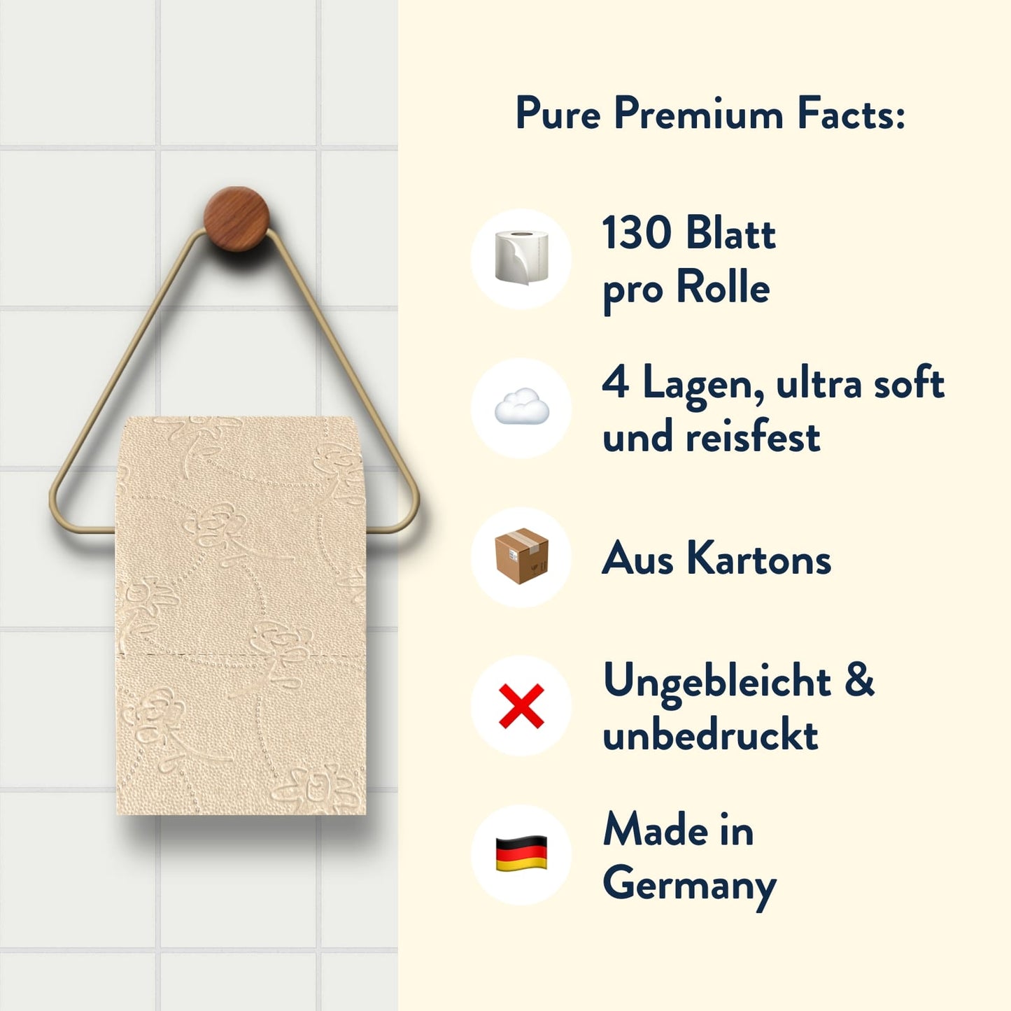 Toilettenpapier PURE - 250 Blatt 3lagig - Recyclingpapier aus Karton